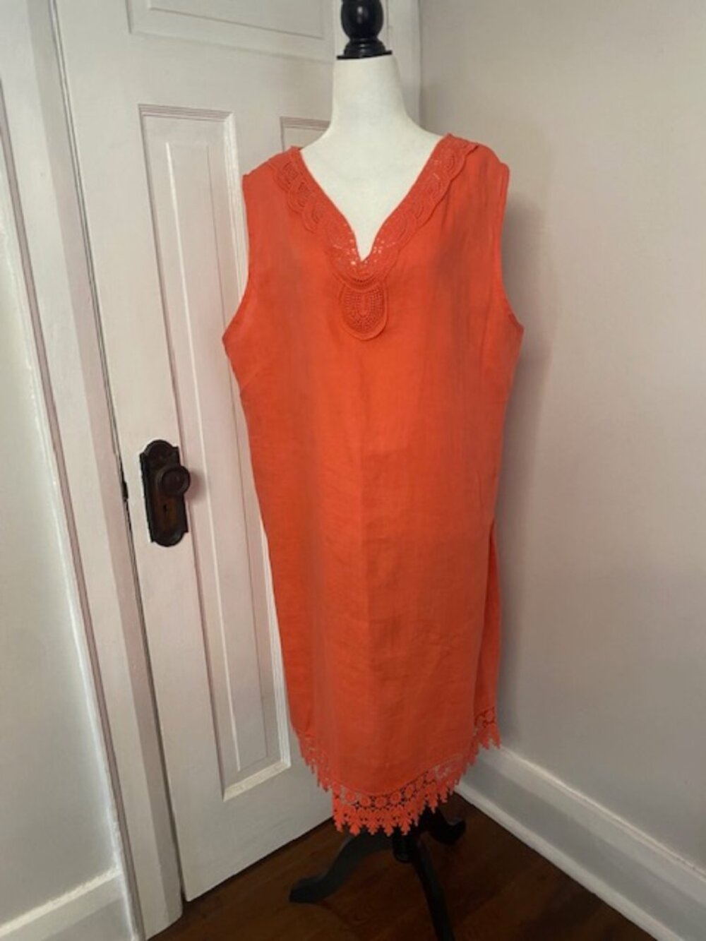 Lungo L'Arno Coral Linen Dress 3X Lace Midi Largenlook Boho Made In Italy